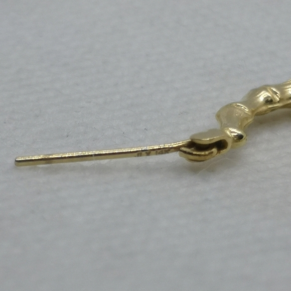14k bamboo  styled hoops - Picture 3 of 4